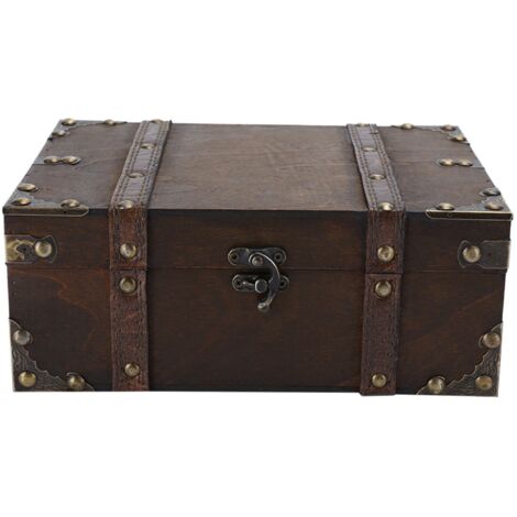 Boîte de Rangement Vintage en Bois pour Bijoux avec Serrure, Coffre à Trésor Décoratif pour la Maison