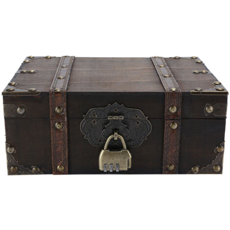 Boîte de Rangement Vintage en Bois pour Bijoux avec Serrure, Coffre à Trésor Décoratif pour la Maison (Gris)
