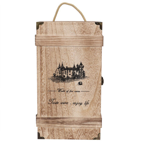 Boîte de Rangement Vintage pour 2 Bouteilles de Vin Rouge en Bois avec Corde - Idée Cadeau Déco