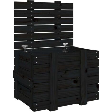 Boîte de rangement，Coffre de rangement Noir 58x40,5x42 cm Bois massif de pin CFW306078
