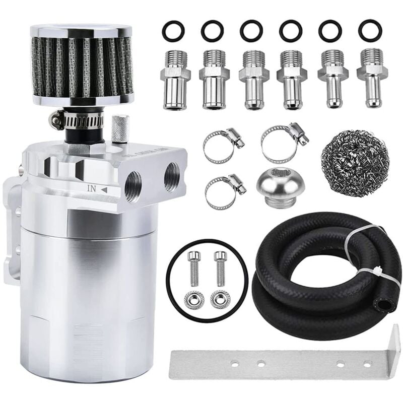 Jusch - Boîte de récupération d'huile à déflecteur, boîte de récupération de séparateur d'huile avec filtre de reniflard 300 ml universel en aluminium