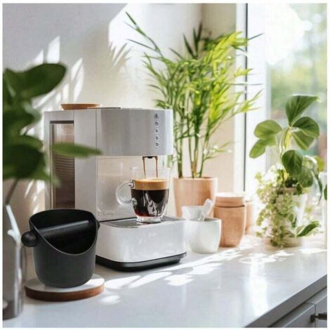 Boîte de robinet noire, récipient à marc de café avec tige de robinet amovible + tampon de pression rond en silicone expresso de 6 cm, adapté à la cuisine, au restaurant, au café, au bureau.