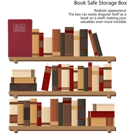 Boîte de sécurité livre décorative avec clés, couleur rouge et intérieur renforcé métal pour cacher objets de valeur chez vous.