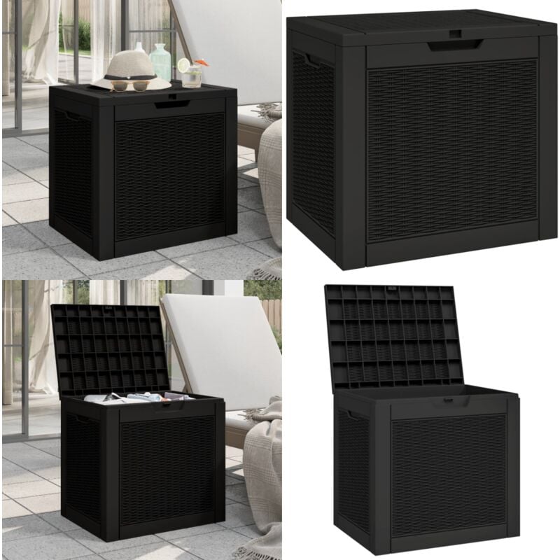 Boîte de stockage de jardin noir 55,5x43x53 cm polypropylène - Coffre De Jardin - Rangement Extérieur - Boîte De Rangement - Meuble De Jardin - Boîte