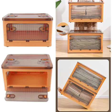 Boîte de Stockage Orange Plastique avec Couvercle - Modèle Stackable et Roulants Détachable - 40 x 28.5 x 24 cm