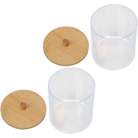 Boîte de Stockage pour Coton-Tige en Bambou Transparent - 2 Unités avec Couvercle