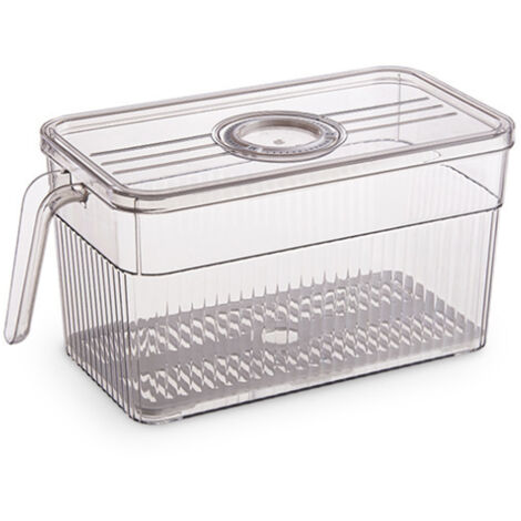 Boîte de Stockage Réfrigérateur avec Manche - Grand Conteneur Transparent avec Bac de Drainage - PP PET - 13.5x25.5x13.4cm