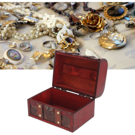 Boîte de stockage vintage grande capacité avec câble à chargement et système de maintien du châssis pour cérémonies[复合木材] 16 x 12 x 11cm Boîte de stockage de trésor vintage