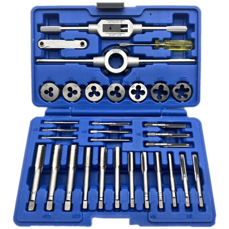 Lifcausal - Ensemble de Tarauds et Filières en Acier Allié - Filetage Précis et Réparation de Filets Métalliques - 32 Pièces, Normes Métriques