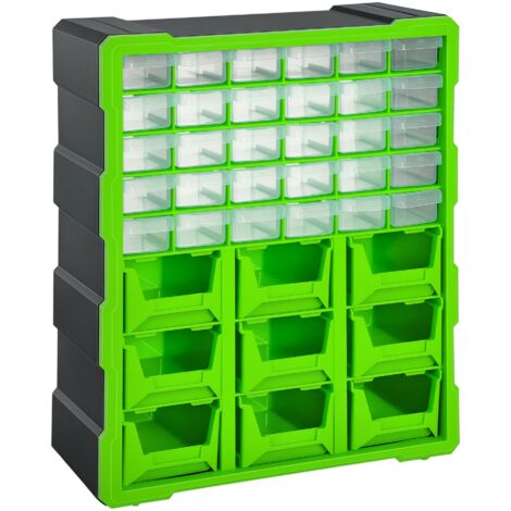 Boîte de tri DURHAND pour petites pièces, boîte de rangement pour magazines et pièces détachées, 39 compartiments, verte, L 38 x l 16 x H 47,5 cm