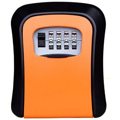 Boîte de verrouillage à clé, portable, réinitialisable, murale, résistante aux intempéries, clé à 4 chiffres, boîte de rangement de sécurité (orange)