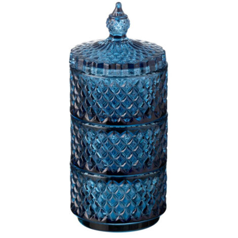 Boîte Déco en Verre "3 Étages" 20cm Bleu