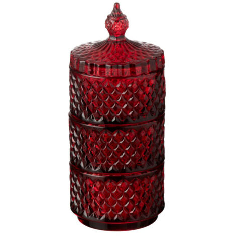 Boîte Déco en Verre "3 Étages" 20cm Rouge