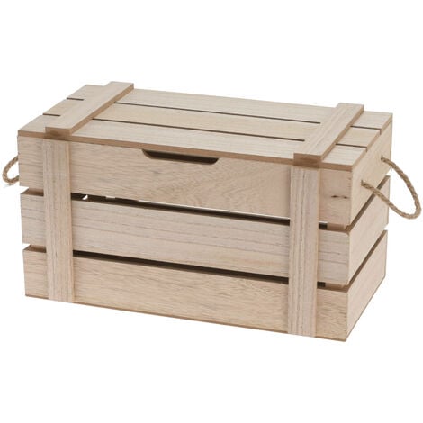 Boîte décorative en bois avec couvercle et poignées à cordon