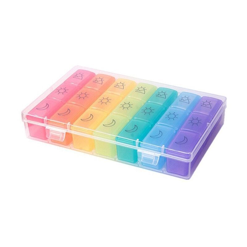 Boîte d'emballage de boîte à pilules colorée, boîte à pilules portable de 7 jours pendant une semaine, boîte de rangement classée à 21 grilles, boîte