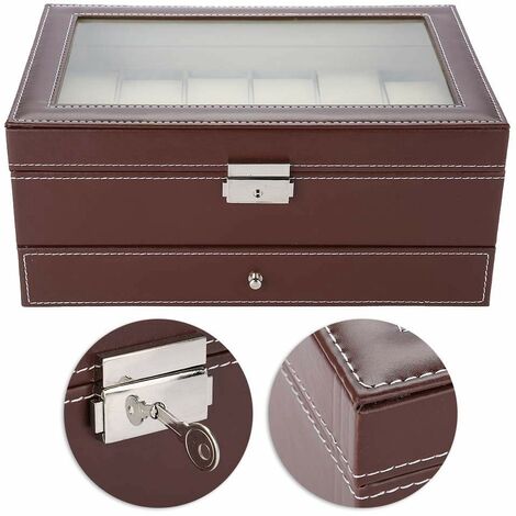 Boîte d'horlogerie pour 12 Montres avec boîte à Bijoux en Verre Boîte d'horlogerie Homme et Femme, Boîte à Bijoux Double Couche pour Bijoux
