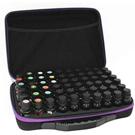 Boîte d'huiles Essentielles à 60 Compartiments Sac Rangement Pour 60 Boîteilles Inserts En Mousse Avec étui Protection Antichoc Fourre-Tout Protecteur Violet (Huile essentielle NON INCLUS) (15ml)-Fei 