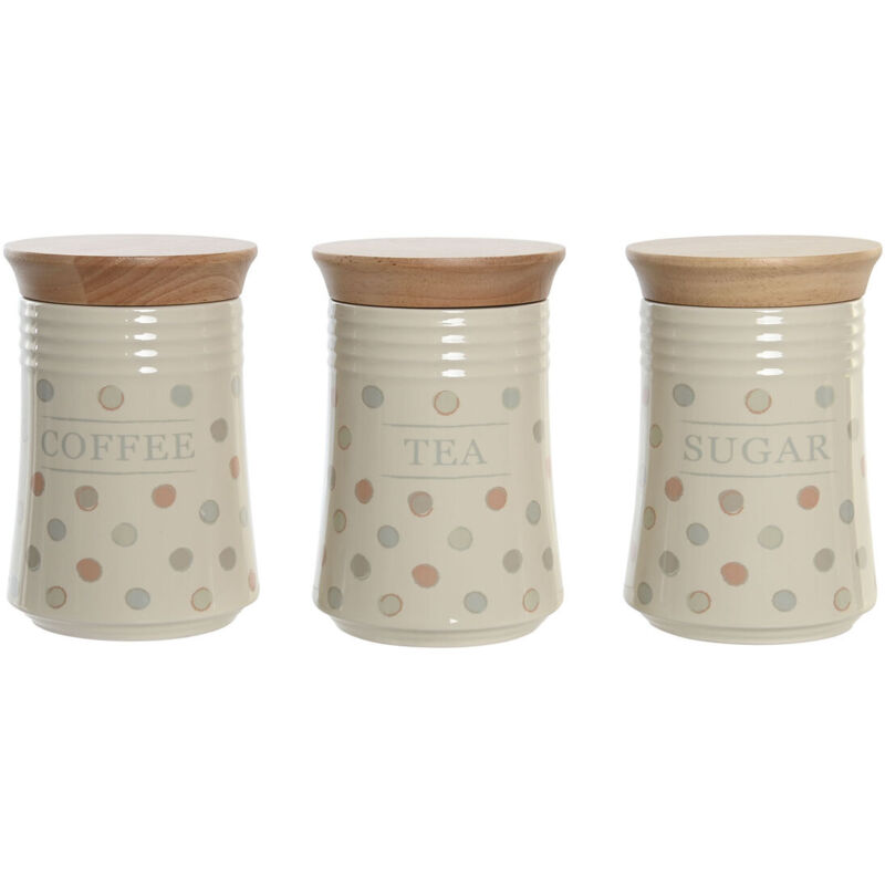 Bambou beige Dkd Home Decor pot gres avec pois 10 x 10 x 16 cm (3 pcs.)