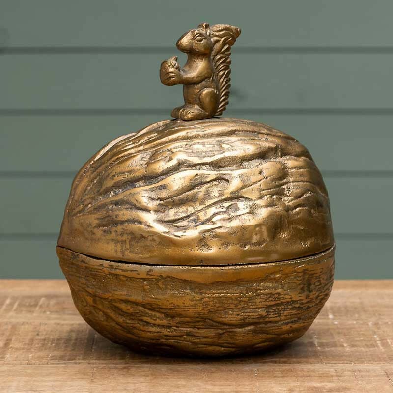 Boîte dorée noix et écureuil 16x19x21cm