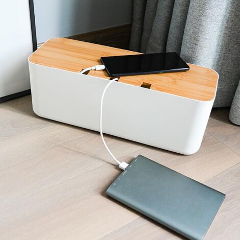 Boîte d'Organisation et Gestion des Câbles avec Dissipation Thermique - Bois et Plastique - 36x13x13.5cm - Blanc ou Noir - 1 Pièce