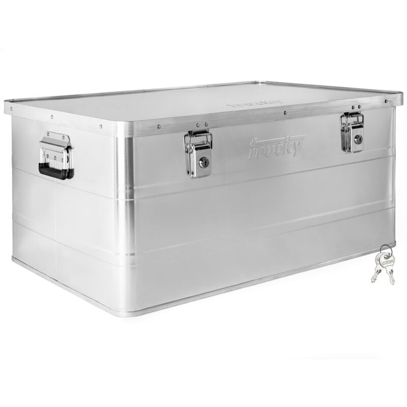 Boîte en aluminium avec couvercle Argentée 135 litres Boîte en métal Boîte de transport Boîte de rangement Verrouillable Trucky