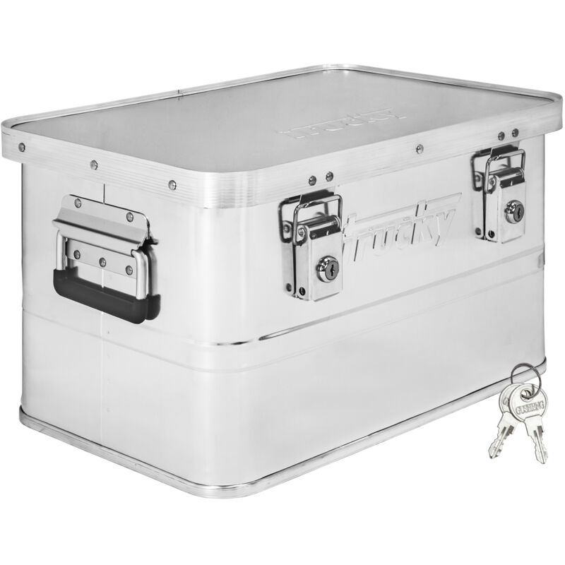 Boîte en aluminium avec couvercle Argentée 30 litres Boîte en métal Boîte de transport Boîte de rangement Verrouillable Trucky