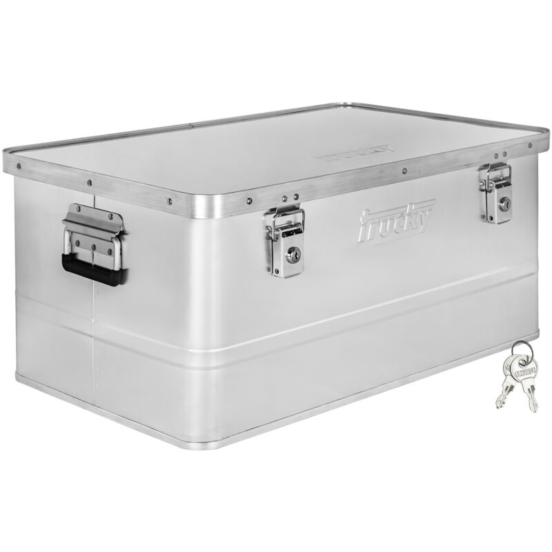 Boîte en aluminium avec couvercle Argentée 85 litres Boîte en métal Boîte de transport Boîte de rangement Verrouillable Trucky