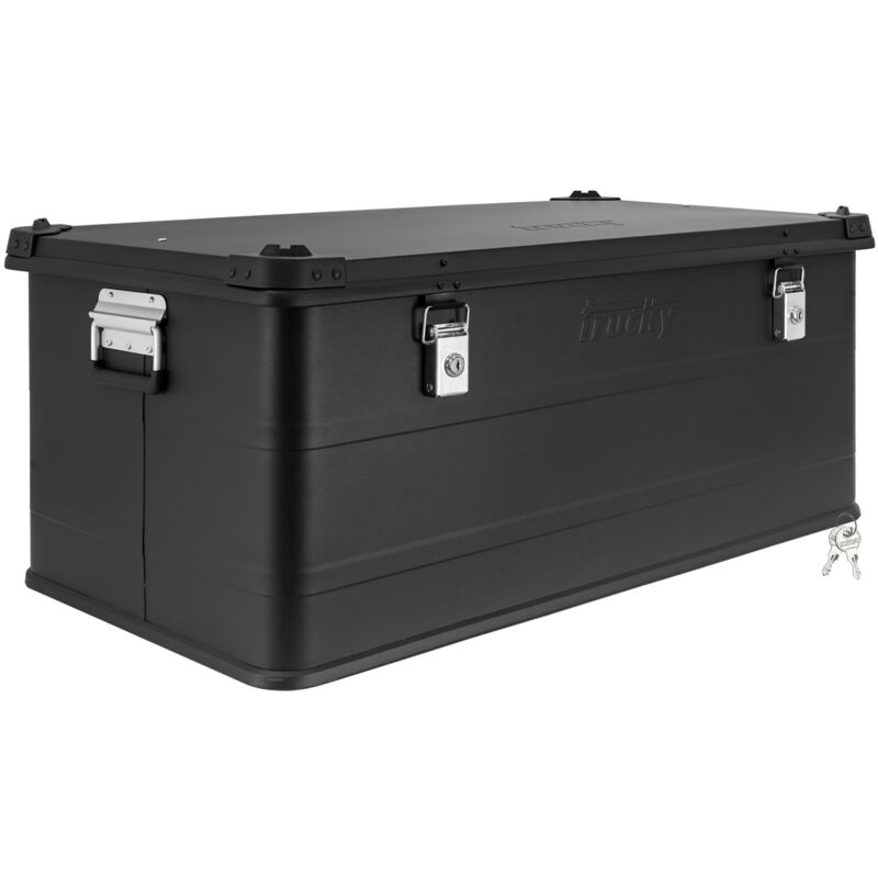 Boîte en aluminium avec couvercle Noir 140 litres Boîte en métal Boîte de transport Boîte de rangement Verrouillable Trucky