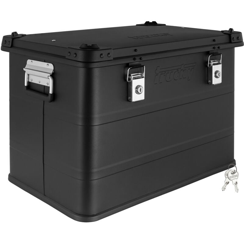 Boîte en aluminium avec couvercle Noir 75 litres Boîte en métal Boîte de transport Boîte de rangement Verrouillable Trucky