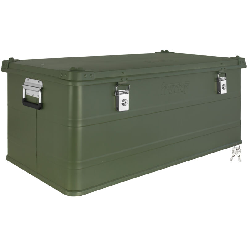 Boîte en aluminium avec couvercle Vert 140 litres Boîte en métal Boîte de transport Boîte de rangement Verrouillable Trucky