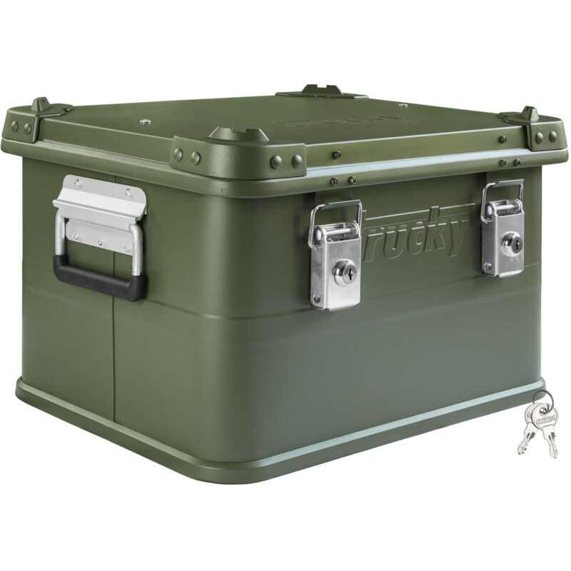 Boîte en aluminium avec couvercle Vert 30 litres Boîte en métal Boîte de transport Boîte de rangement Verrouillable Trucky