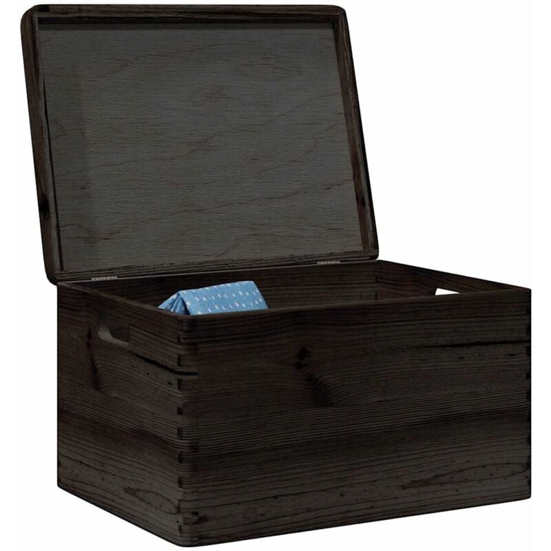 Boîte en bois avec couvercle et poignées noir bois pin massif - Vidaxl