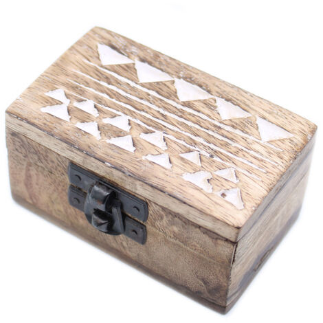 Boîte en bois lavé blanc - Boîte à pilules 3x1.5 Design aztèque- Vendu par 1