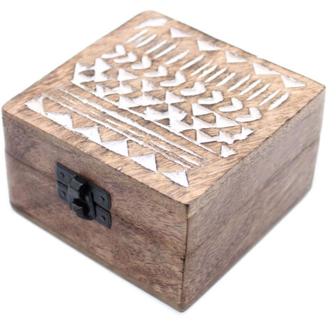 Boîte en bois lavé blanc - Design aztèque 4x4- Vendu par 1