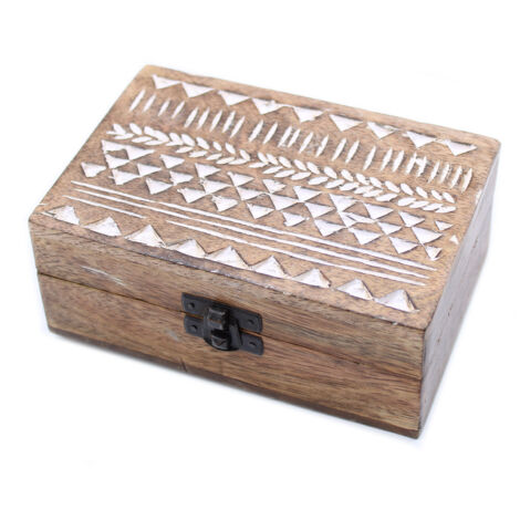 Boîte en bois lavé blanc - Design aztèque 6x4- Vendu par 1