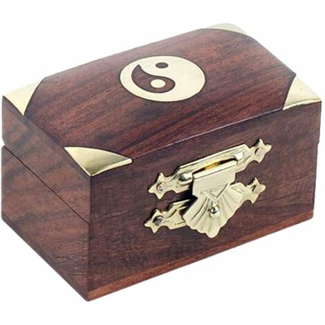 Boite en bois motif Yin et Yang en laiton