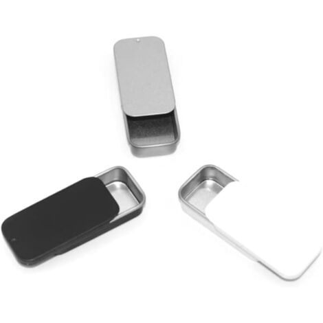 Boîte En Fer Blanc - Boîte À Rangement Rectangulaire Avec Couvercle Coulissant - 80 x 34 x 10 mm - Argent Noir Blanc - Lot De 3