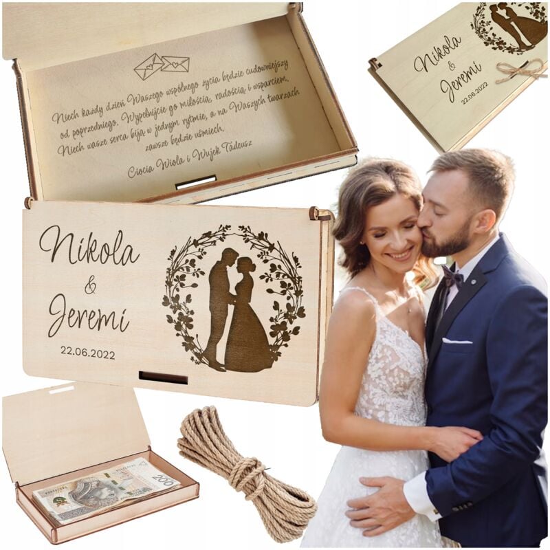 Boîte enveloppe pour argent avec noms, cadeau de mariage pour les jeunes mariés