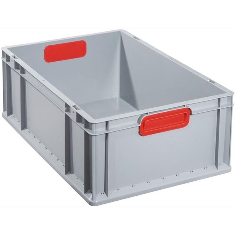 Allit - Conteneur de transport gerbables L600xl400xH220 mm gris pp poignée fermée rouge parois latérales fermées