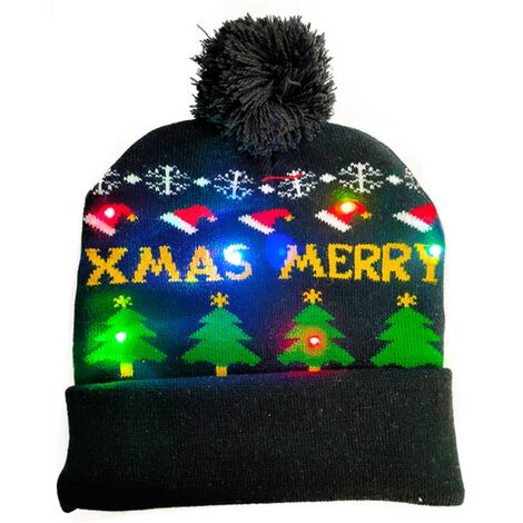 Boite interrupteur LED de Noël bonnet tricoté chaud adulte avec bonnet boule - sapin de noël noir