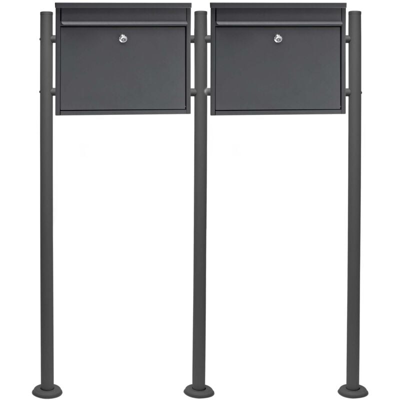 Wiltec - Kit 2x Boîte aux lettres V13 avec Pied de support double, Verrouillable Couleur antrahcite, Acier galvanisé, 1000 x 150 x 1200 mm, en Acier