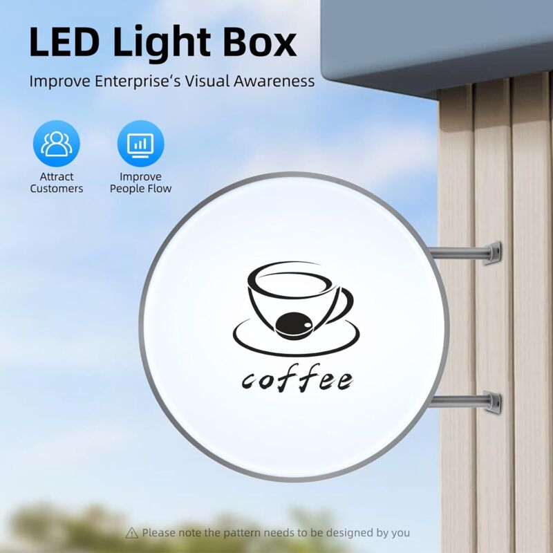 Boîte lumineuse LED double face ronde 60 cm - Étanche IP65 - Avec abat-jour en acrylique et cadre en aluminium - Applique murale pour restaurant,