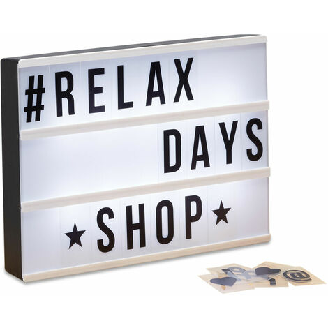 Boîte lumineuse LED Lightbox personnalisable 85 signes lettre chiffre 3 lignes HxlxP: 22x30x4,5 cm, blanc/noir