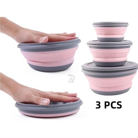 Boîte Lunch Silicone - Non spécifié - Pliable - Lot de 3 - Résistant à la chaleur - Rose