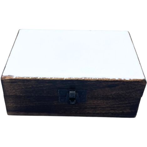 Boîte Moyenne en Bois Verni en Céramique - 15x10x6cm - Blanc- Vendu par 1