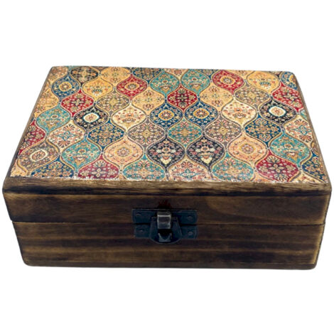 Boîte moyenne en émail boislé en céramique - 15x10x6cm - Motif traditionnel- Vendu par 1