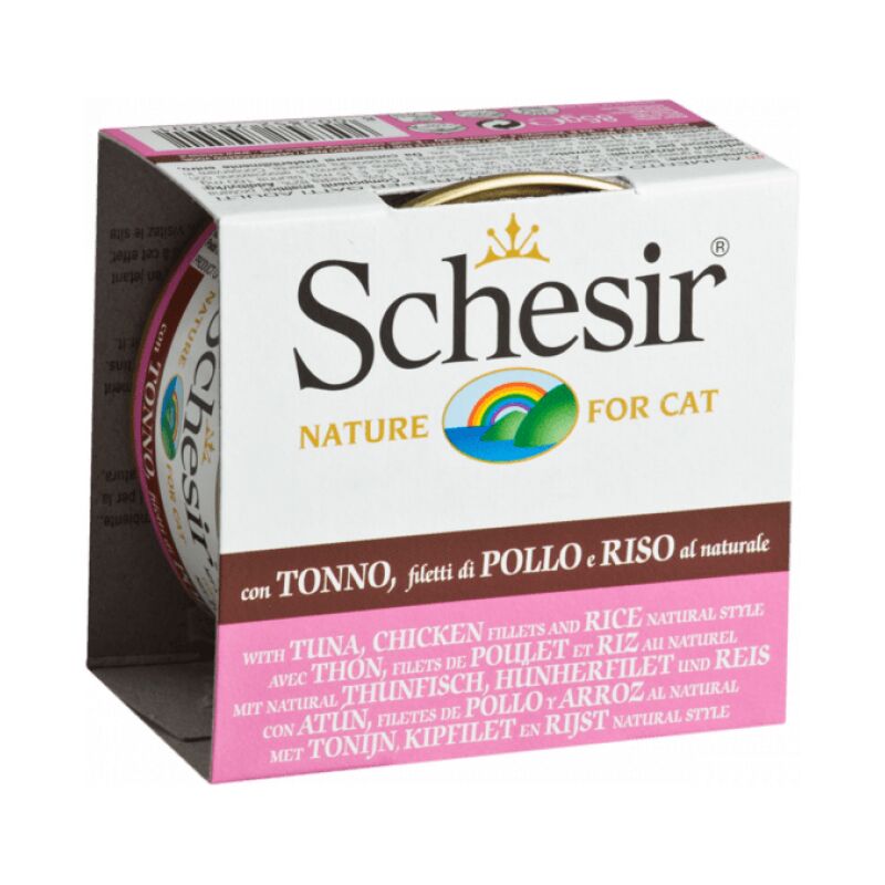 Pâtée pour chat Natural avec riz - Boîte 85 g Thon et filets de poulet - Schesir