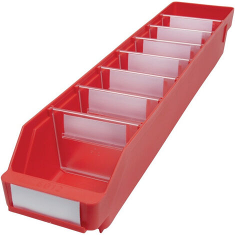Boîte pour étagère L600xl120xH95mm rouge PP (Par 30)