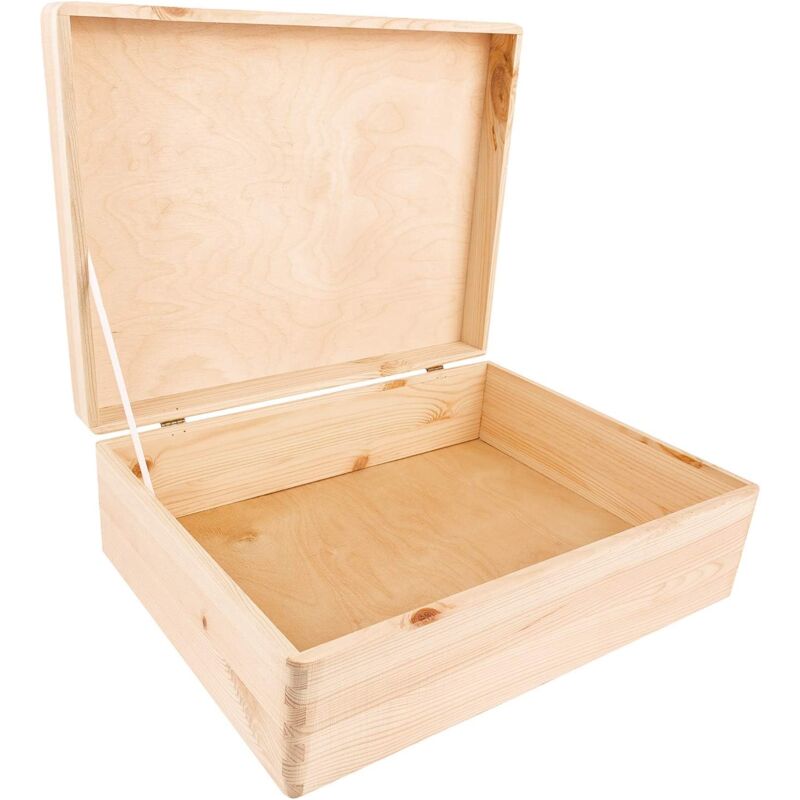 Creative Deco Boite Rangement en Bois 40 x 30 x 14 cm Boîte en Bois Coffre BRUT
