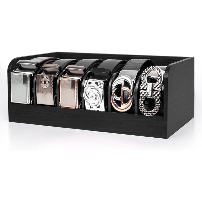 Boite Rangement Ceinture Noire - Rangement Dressing en Bois de Bambou Foncé avec 6 Emplacements pour Armoire, Placard, Tiroir - Pour Homme & Femme